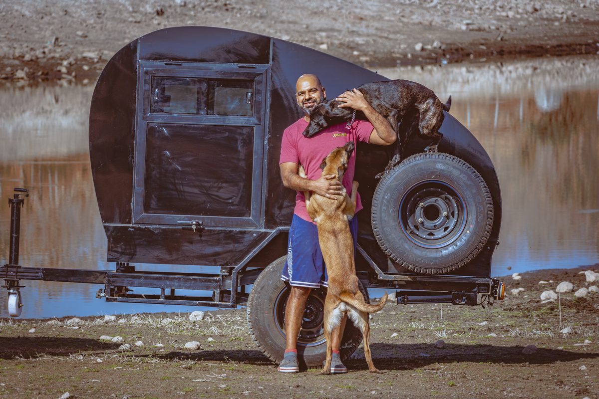 Akram Khan with his dog